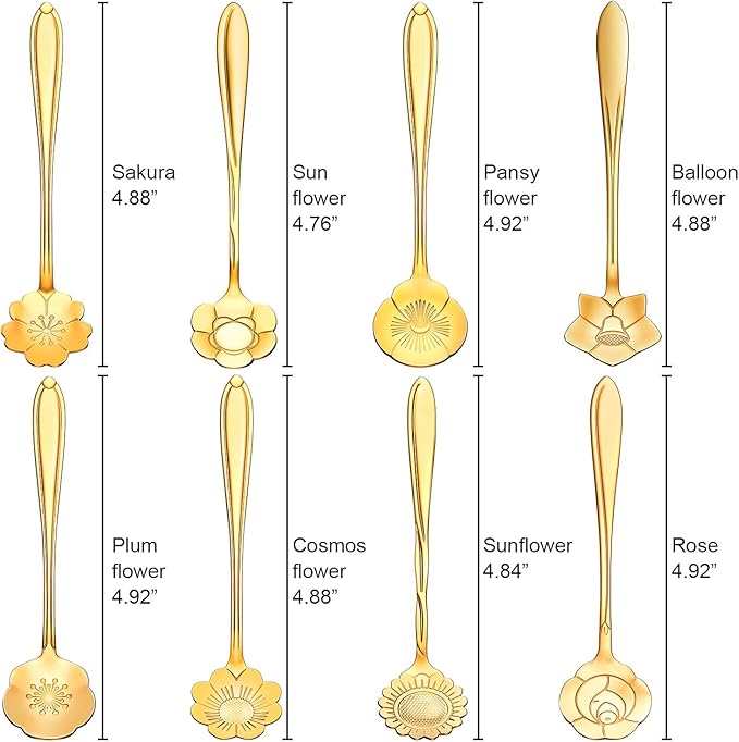 Chengu 8 Pieces Flower Coffee Tea Spoons Stainless Steel Sugar Spoons Tea Party - Image 7