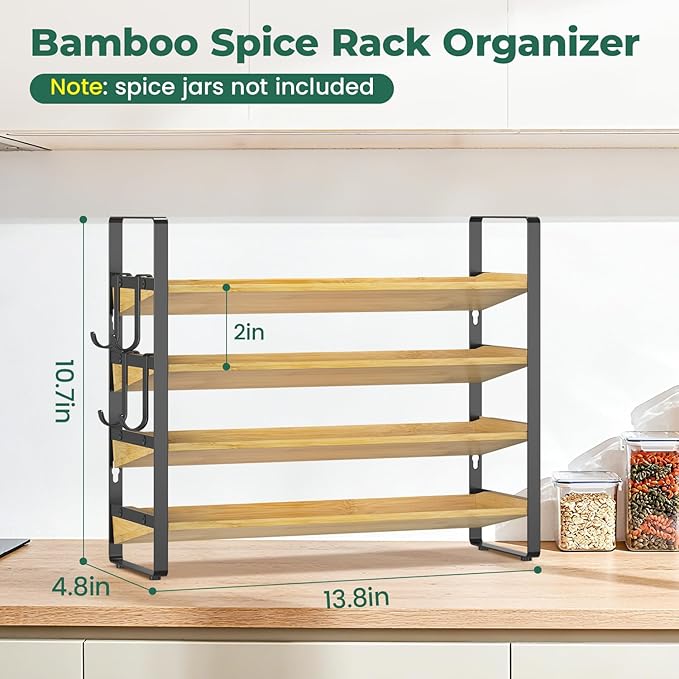 EsLuker.ly Spice Seasoning Rack Organizer Kitchen Countertop, 4 Tier Bamboo - Image 4