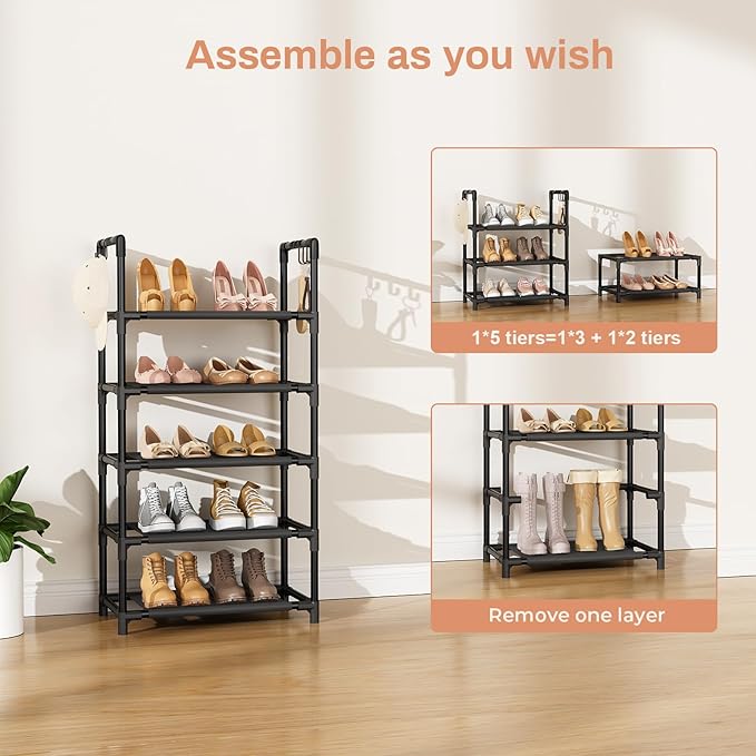 LANTEFUL 5 Tiers Shoe Rack 12-15 Pairs Boots Organizer Storage Sturdy Narrow - Image 5