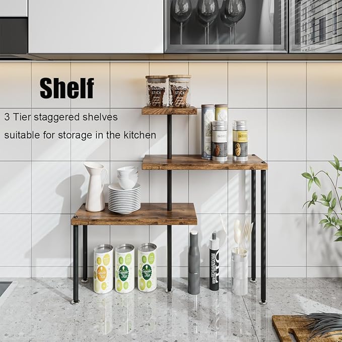 Countertop Organizer Organization 3 Tier Kitchen Corner Shelves Adjustable - Image 3