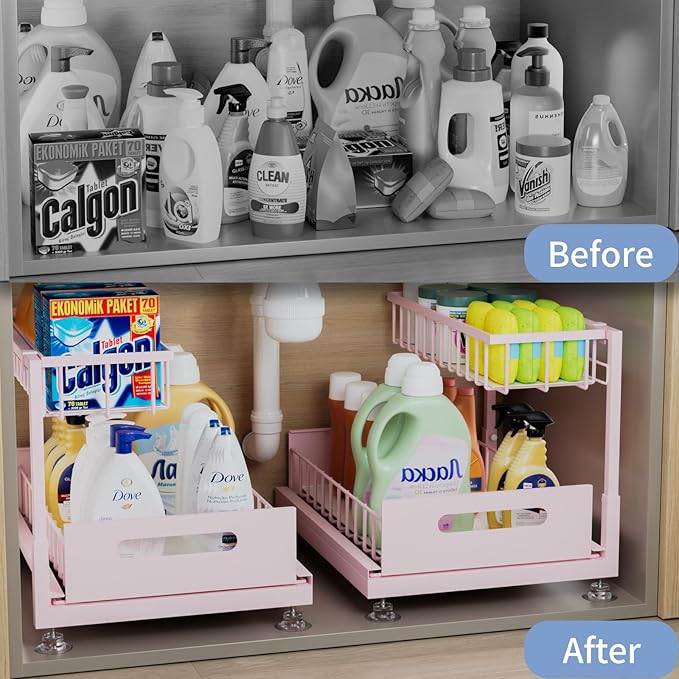 Saydear Under Sink Organizer Storage 2-Tier Premium Metal Pull-Out Kitchen - Image 2