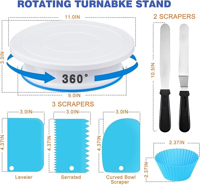 240PCS Cake Decorating Supplies Kits Cake Turntable, 100 Piping Bags 100 - Image 2
