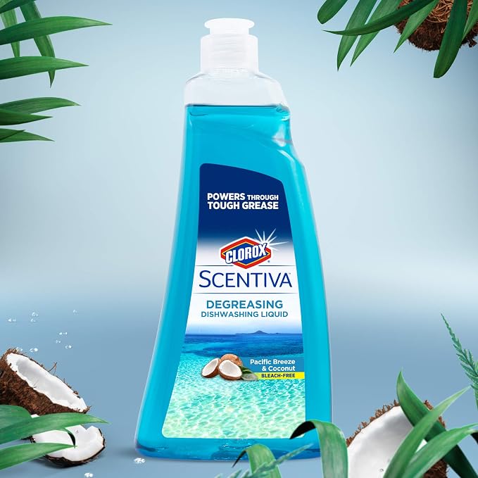 CLOROX Scentiva Dishwashing Liquid Soap | Smells Great and Cuts Through Grease Fast | Quick Rinsing Formula for a Powerful Clean You Can Trust, Pacific Breeze & Coconut, 26 Oz (Pack of 6) | Ultra-concentrated formula, bleach-free, cuts through food res...