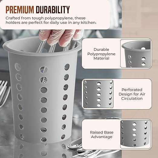 OCS Parts Perforated Utensil Drying Cups | Gray | Set of 3 | Plastic Flatware - Image 4