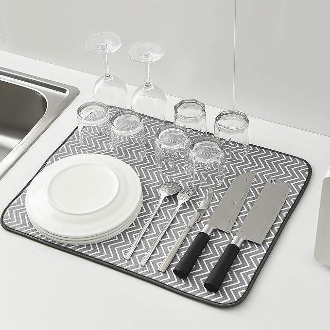 SUBEKYU Dish Drying Mat for Kitchen Counter, Microfiber Absorbent Dishes - Image 8