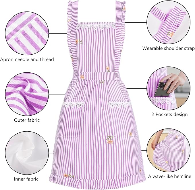 Funny Aprons for Women with Pockets, Kitchen Cooking Grilling Bbq Cute Chef - Image 6