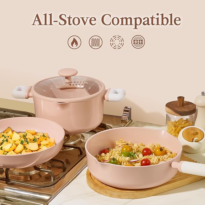 CAROTE Pots and Pans Set Nonstick, Ceramic Cookware Set, PFAS PTFE Free - Image 6