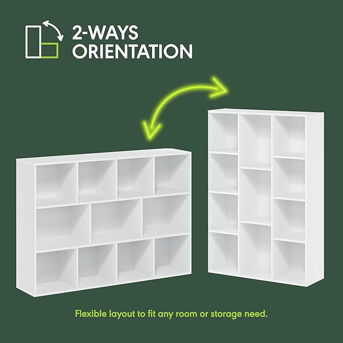 Furinno LUDER Book Shelf, 11-Cube Bookshelf, Reversible Bookcase, 9.4 x 29.1 x - Image 5