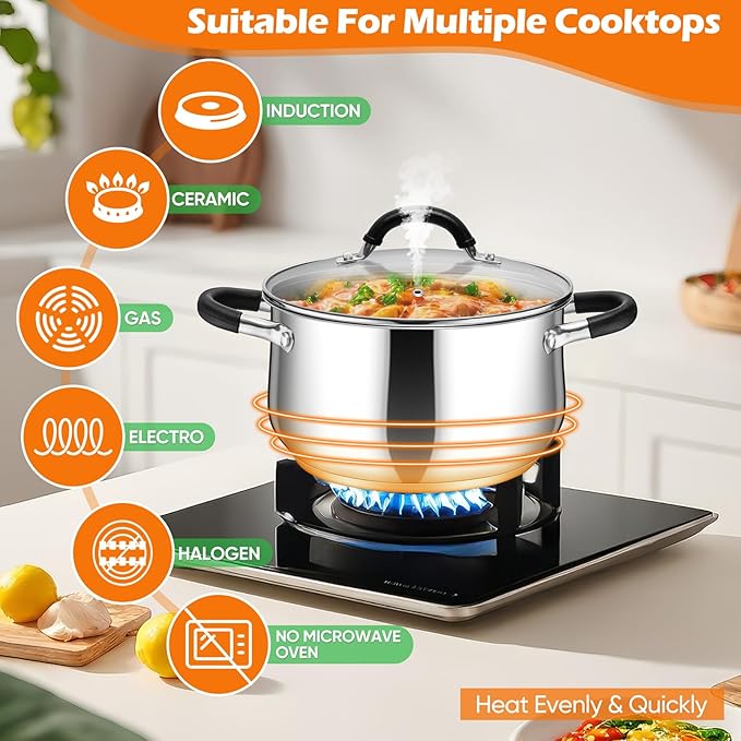 P&P CHEF Stainless Steel Stock Pot, 5 Qt Cooking Soup Pot - Image 6