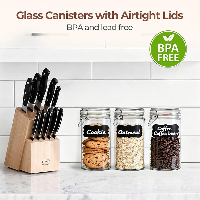 ComSaf 1 Quart Glass Jars with Airtight Lids, Straight-Sided Canisters - Image 7