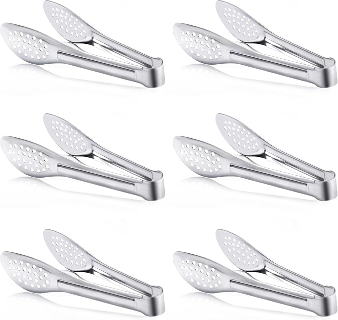 6 Pack Buffet Tongs, Stainless Steel Serving Tongs Serving Utensils 9Inch by Must-havesForYourKitchen