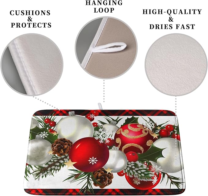 Christmas Red Buffalo Plaid Dish Drying Mat - Image 3