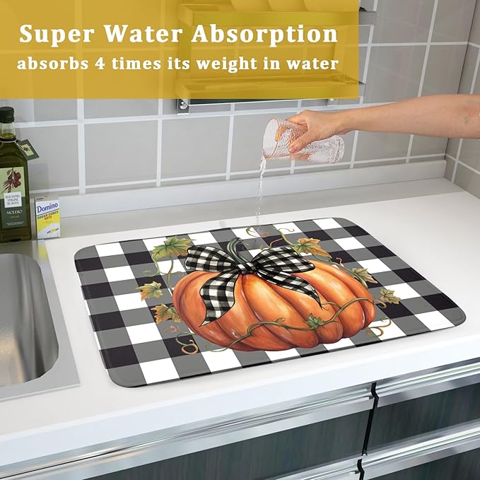 Fall Drying Mats for Kitchen Counter Fall Pumpkin Dish Drying Mat 18 x 24 Inch - Image 7