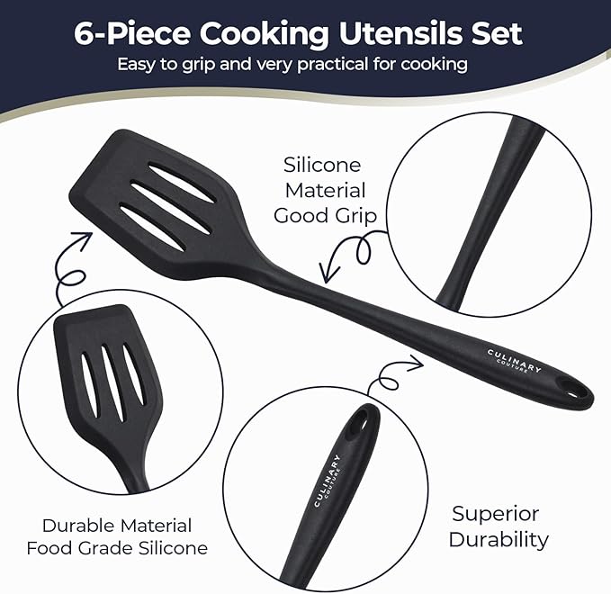 Culinary Couture Black Silicone Kitchen Utensils Set of 6, Non-Stick - Image 2