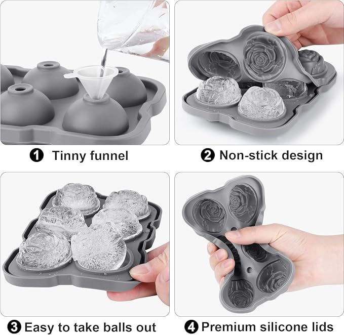 Ice Cube Tray, Mikiwon 2 inch Rose Ice Cube Trays - Image 3