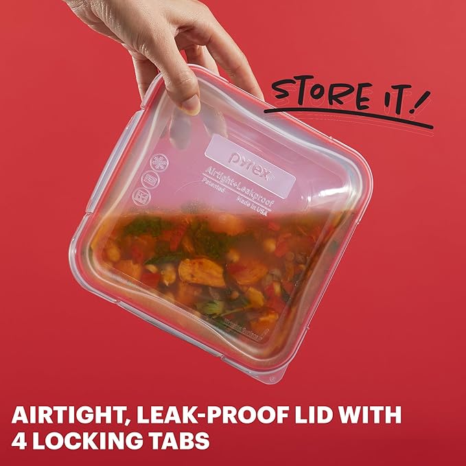 Pyrex Freshlock Glass Food Storage Containers Set, Airtight & Leakproof Plastic - Image 3