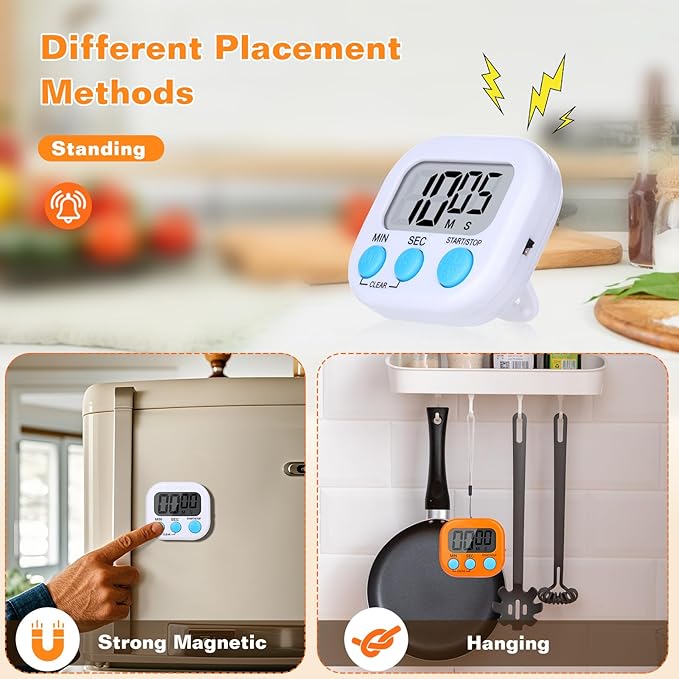 12 Pack Digital Kitchen Timers for Cooking, Small Magnetic Countdown Classroom - Image 3