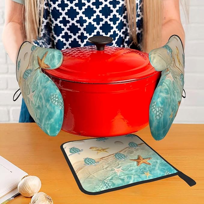 Sea Turtles Beach Oven Mitts and Pot Holders Sets of 3 Nautical Kitchen Decor - Image 7