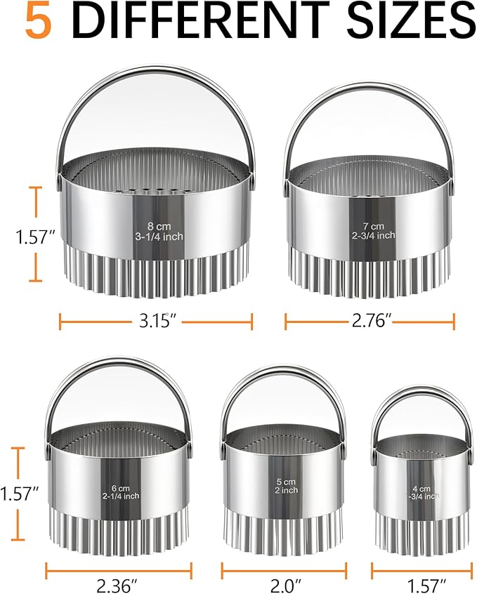 Biscuit Cutter Set with Handle, 5 Piece Stainless Steel Fluted Round Cookie - Image 3