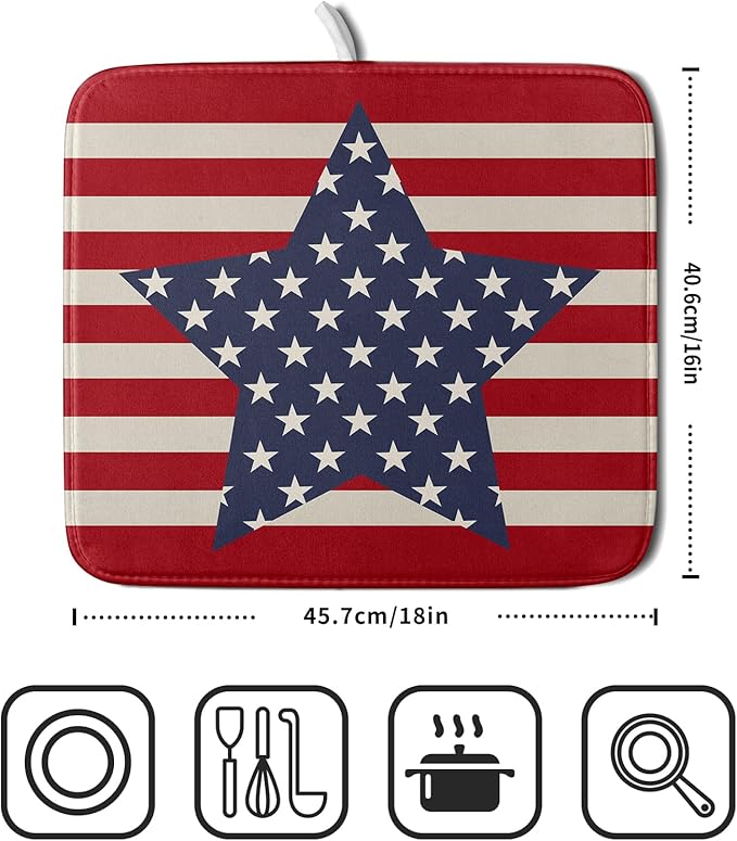 Blue Star Patriotic July of 4th Dish Drying Mat - Image 2