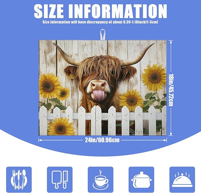 Sunflower Highland Cow Dish Drying Mat - Image 2