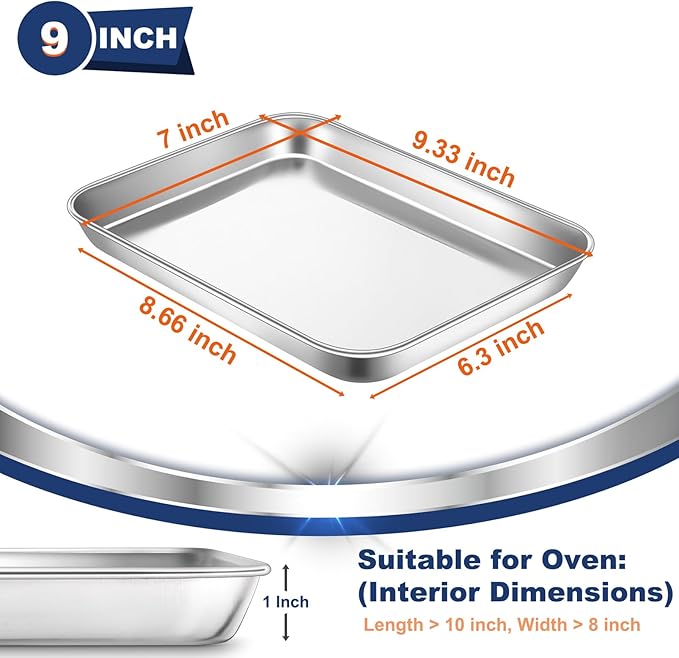 P&P CHEF 9 Inch Baking Cookie Sheet, Oven Pan Tray Stainless Steel Sheet Pan - Image 2