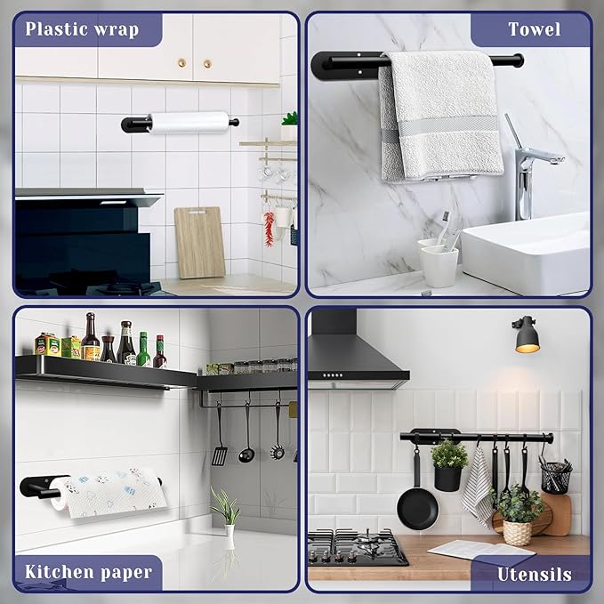 Paper Towel Holder, Self Adhesive or Drilling Paper Towel Holder Under Cabinet - Image 2