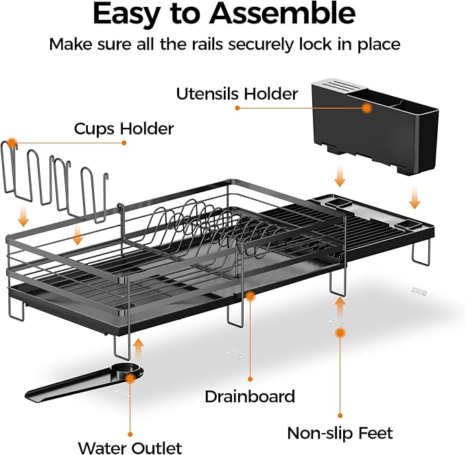 Delamu Stainless Steel Dish Drying Rack, Expandable Dish Drainer, Anti-Rust - Image 8