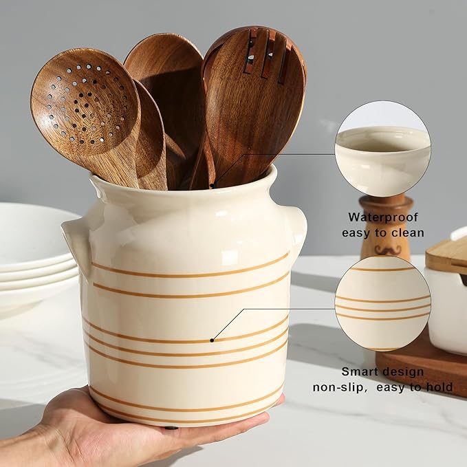 Ceramic Farmhouse Kitchen Utensil Holder - Image 3