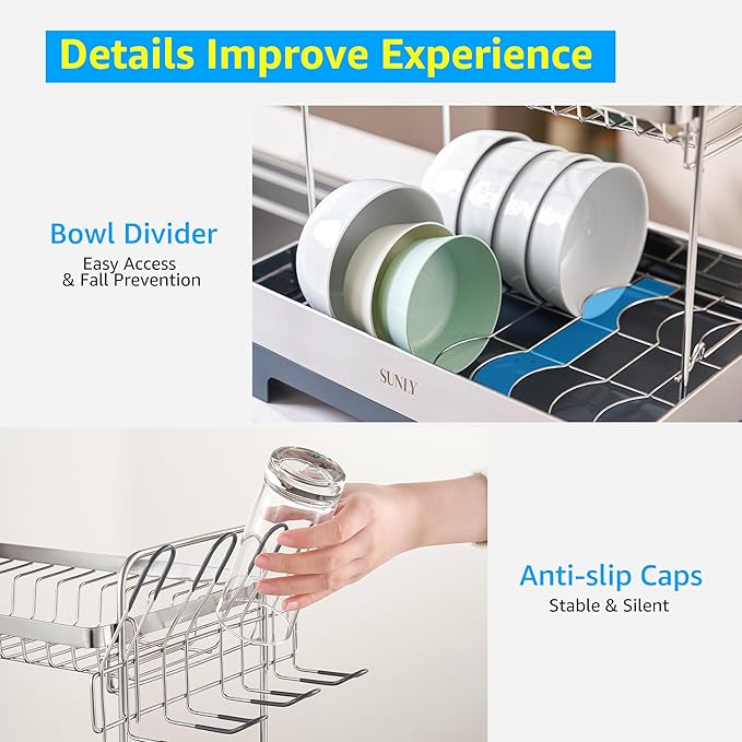 SUNLY Large Dish Drying Rack, 304 Stainless, Extra Large Drain Board - Image 7