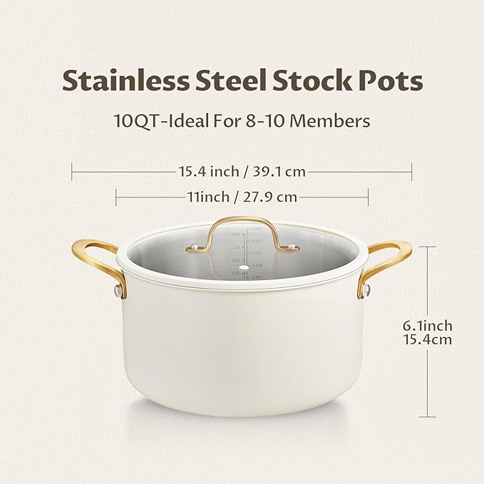BEZIA 10 Quart Stainless Steel Stock Pot, Large Soup Pot, Casserole - Image 8
