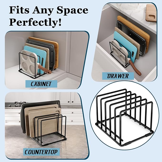 2-Pack Cutting Board Organizer, 5-Slot Steel Kitchen Storage Rack - Image 6