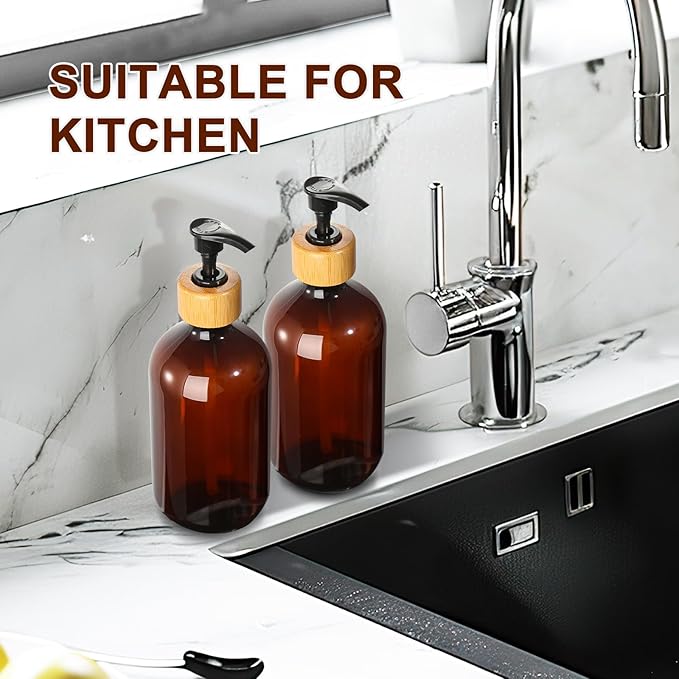 KASUNTING Amber Soap Dispenser Plastic, 17 Fl Oz Hand and Dish Dispenser Set - Image 7