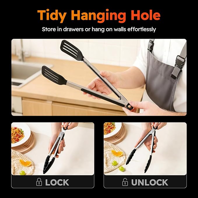 HST Tongs for Cooking with Silicone Tips, Non Stick Kitchen Tongs with Silicone - Image 7
