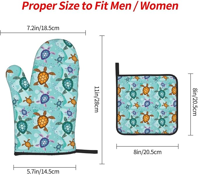 Cute Sea Turtle Beach Oven Mitts and Pot Holders Set Ocean Themed Decorative - Image 4