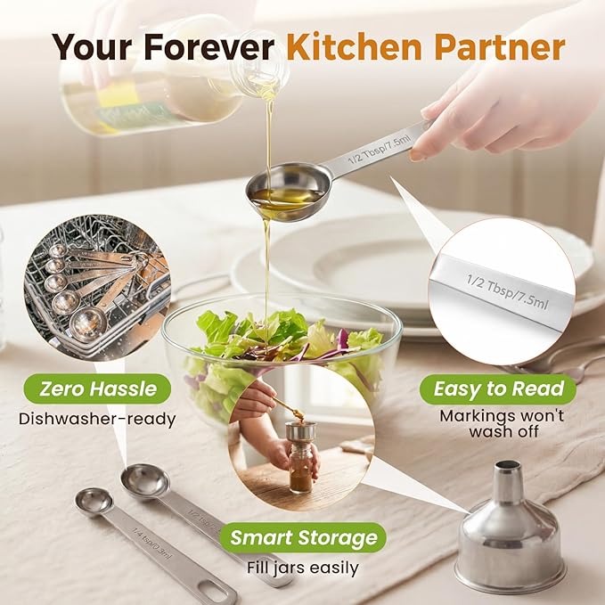 13PCS Measuring Cups and Spoons Set, Premium Heavy Duty Steel Measuring Spoons - Image 6
