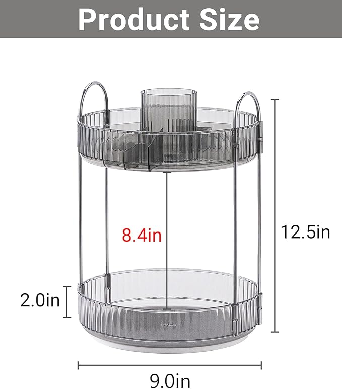 Asayuee 360 Rotating Makeup Organizer, 2 Tier Large Capacity Make Up Organizers - Image 4