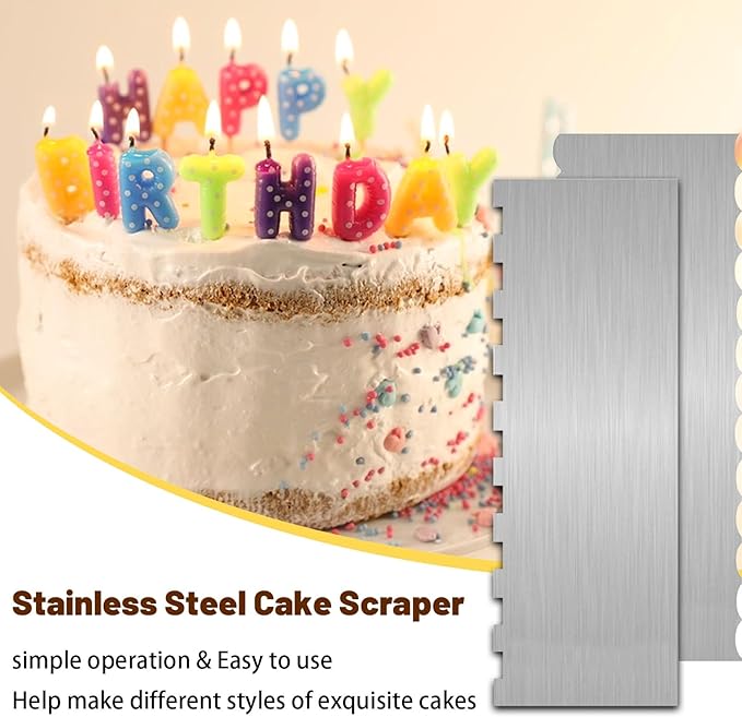 2 Pieces 8.7 Inche Stainless Steel Cake Scraper Double Sided Patterned Edge - Image 5
