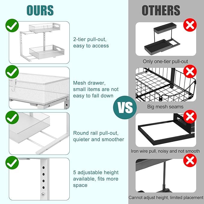 Housolution 2 Pack Large Under Sink Organizer, 2 Tier Metal Pull Out Under Sink - Image 5