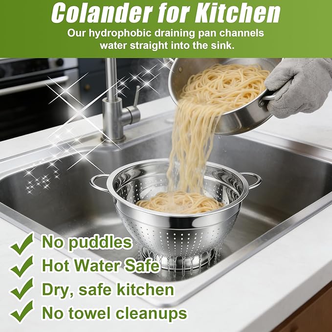 Palksky Stainless Steel Colander Set of 3, Nesting Metal Strainers - Image 3