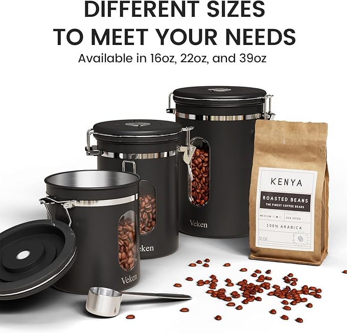 Veken Coffee Canister with Window, Airtight Stainless Steel Kitchen Food - Image 7