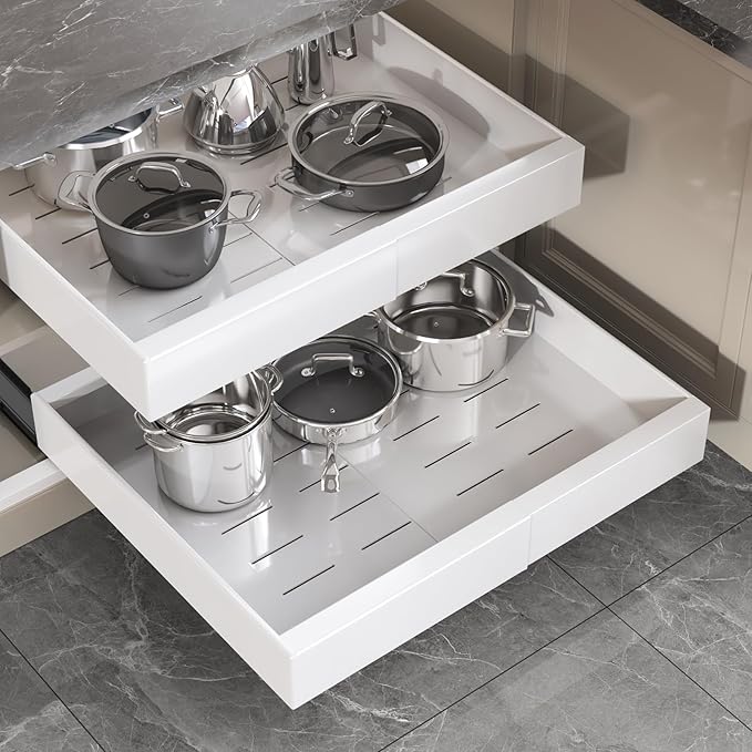 Seinloes 2 Pack Pull Out Cabinet Organizer 19" Deep, Full Extension 3 Slide by Seinloes