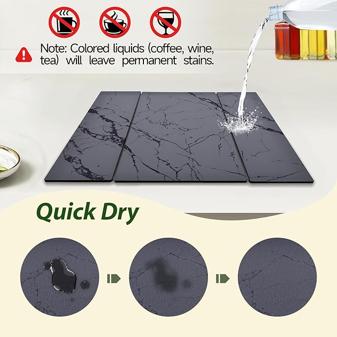 Large Stone Drying Mat for Kitchen Counter, Water-Absorbent Marble Diatomaceous - Image 4
