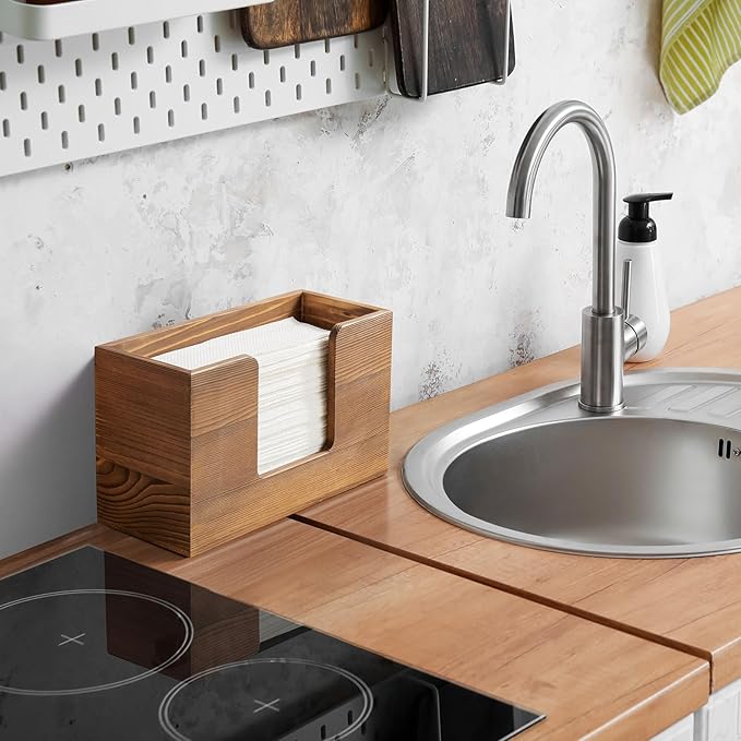 Paper Towel Dispenser Countertop, Burnt Wood Bathroom Paper Towel Holder - Image 6