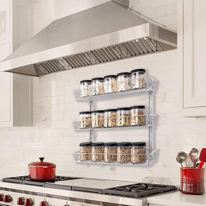 SWOMMOLY Adjustable Wall Mount Spice Rack, 3-Tier Dual-use Organizer - Image 4
