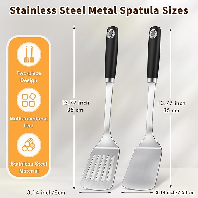 Stainless Steel Spatula, Metal Spatula Slotted Turner, Heavy Duty Sturdy - Image 6