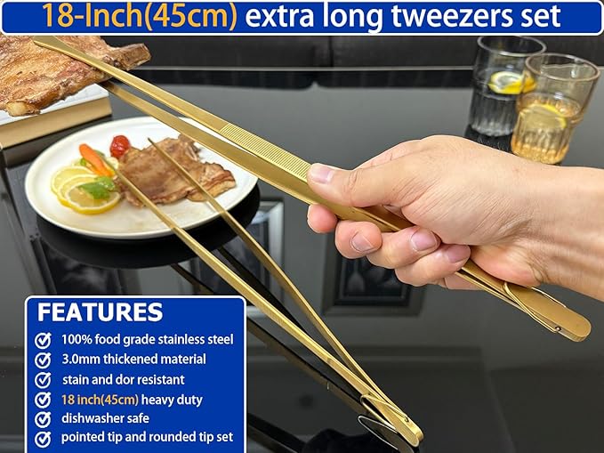 JETKONG 2 Pcs 18 Inch Stainless Steel Grill Tongs Heavy Duty Giant Tweezer Tongs - Image 3