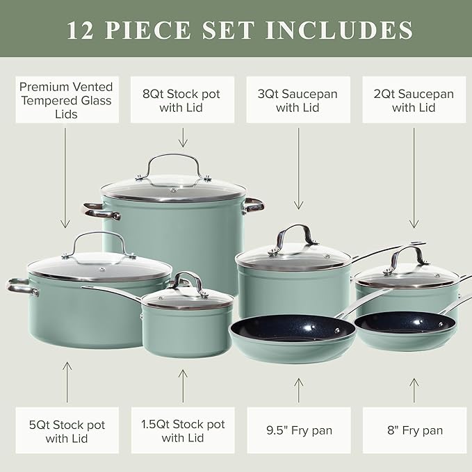 Nuwave Healthy Duralon Blue Ceramic Nonstick Cookware Set, Diamond Infused - Image 7