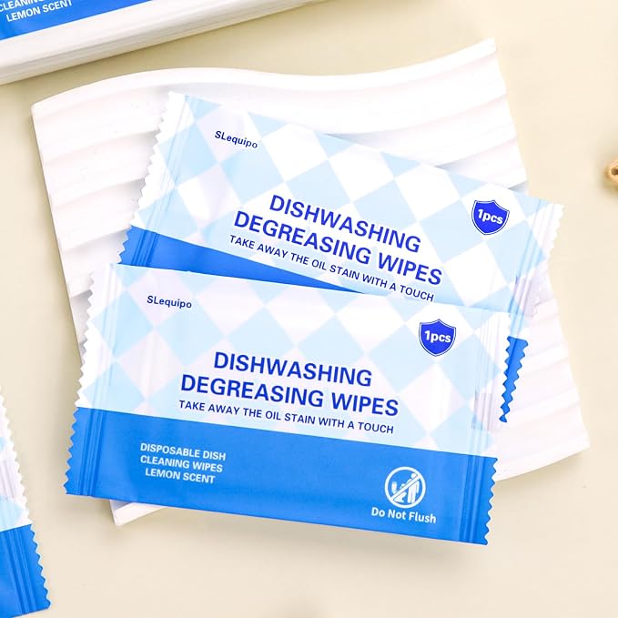 50 Pcs Dish Cleaning Wipes Individually Wrapped Travel Dish Soap Wipes,Portable Cleaning Wipes Disposable Wipes for Kitchen Outdoor Traveling Camping Quick Clean,Lemon Scent