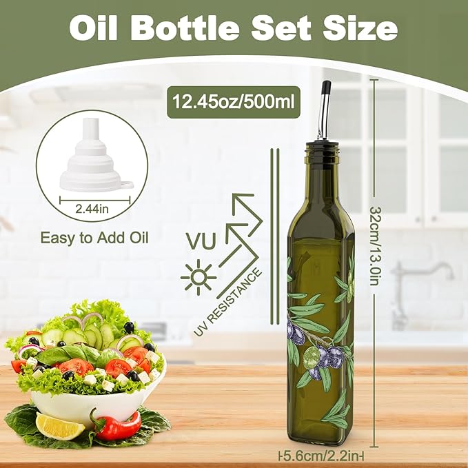 COOLMI Oil and Vinegar Dispenser Set - 17oz/500ML Premium Glass Olive Oil - Image 8